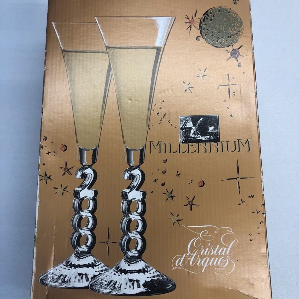 NIB Cristal D Arques Collectible Y2K Millennium Champagne flute glasses - Picture 14 of 16